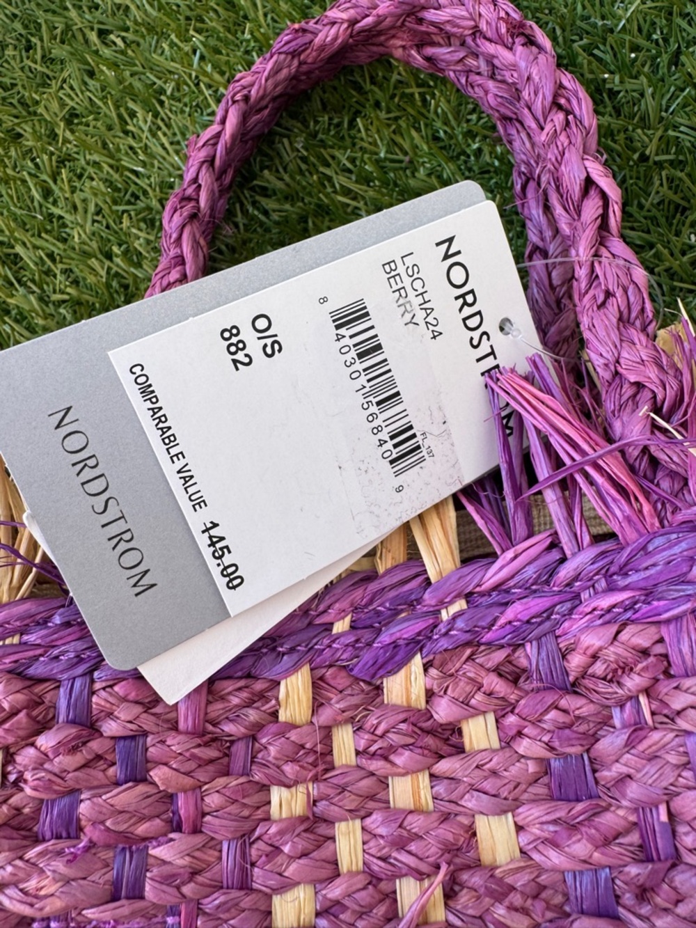 L Space - Charlie Bag - Berry Woven Straw Tote Bag in Purple and Natural New - Picture 8 of 10